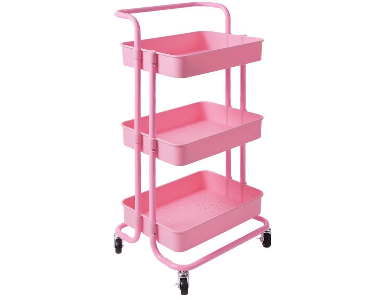 COSTWAY Servierwagen Küchenwagen 3 Regale Metallrahmen Rosa - Bild 2