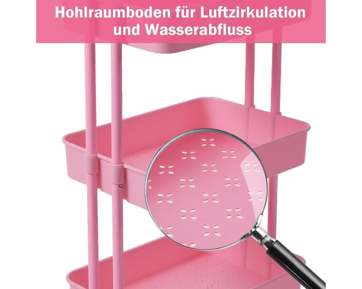 COSTWAY Servierwagen Küchenwagen 3 Regale Metallrahmen Rosa - Bild 4