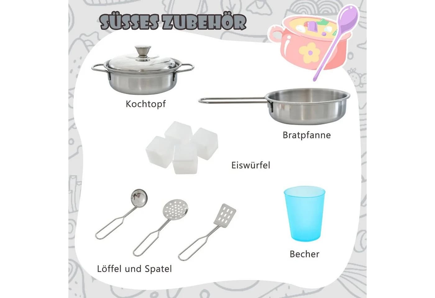 COSTWAY Spielküche Kinderküche mit Zubehör & Tafel Weiß - Bild 3
