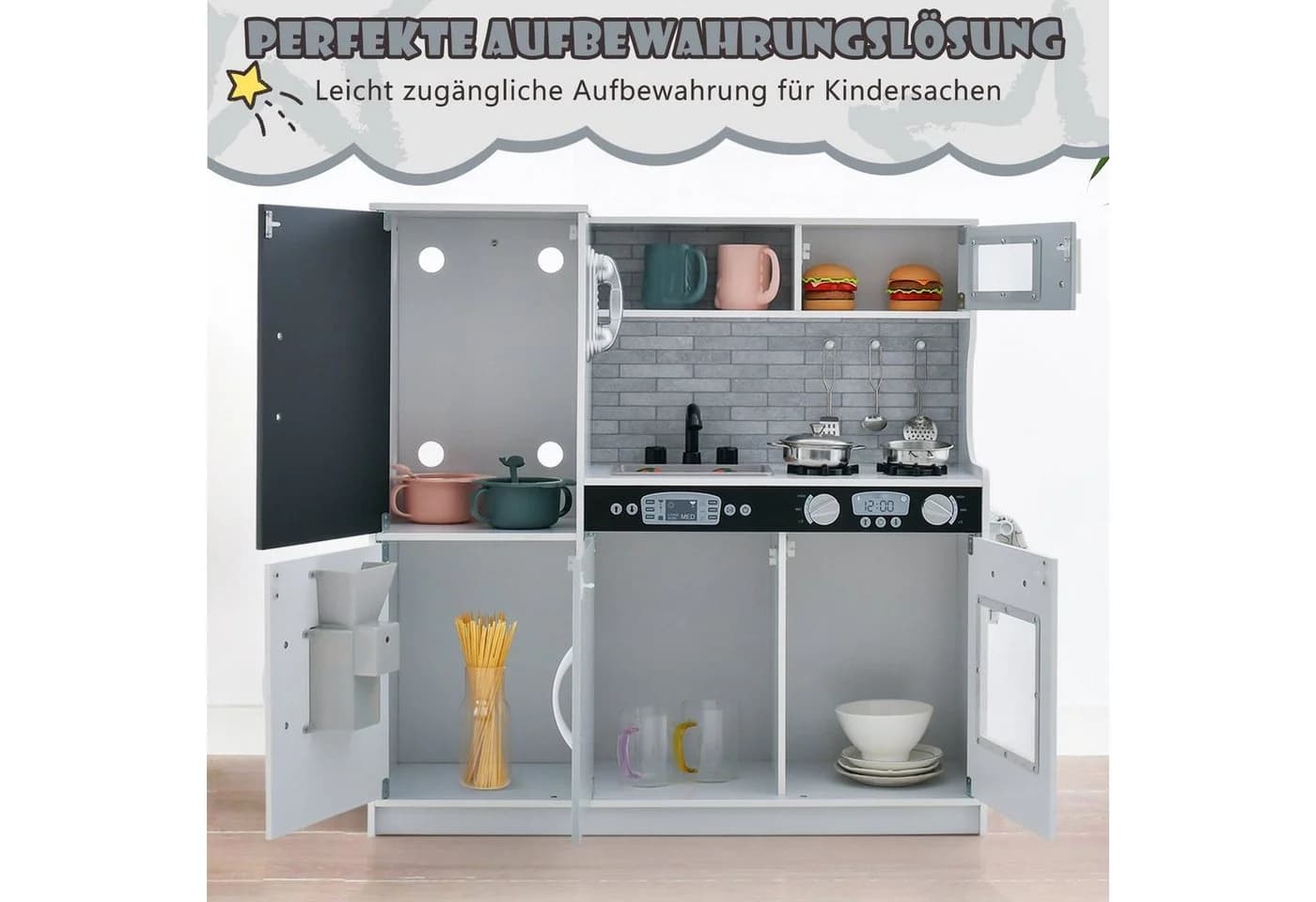 COSTWAY Spielküche Kinderküche mit Zubehör & Tafel Weiß - Bild 4