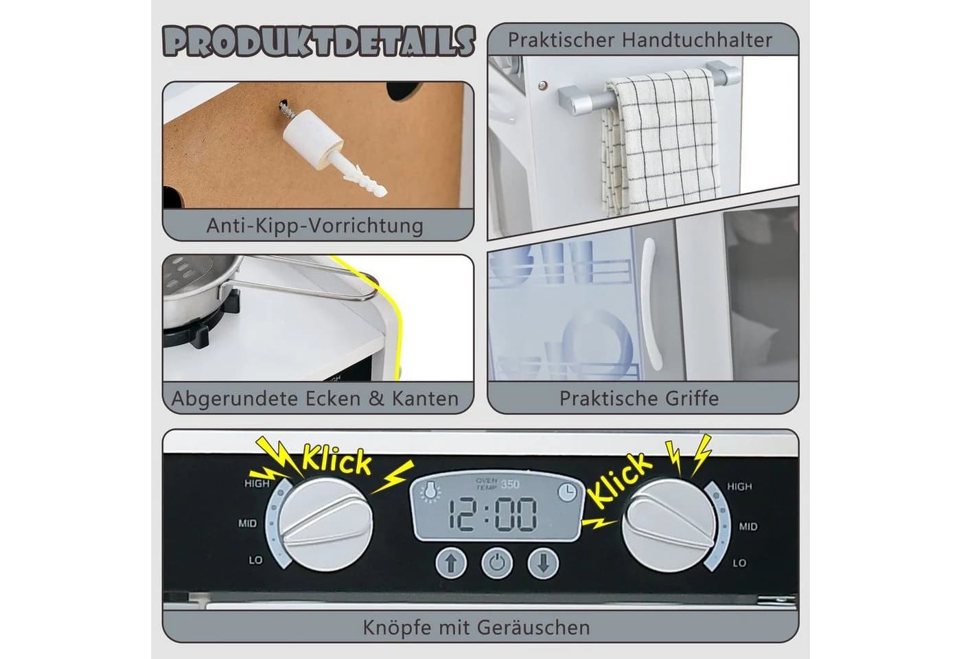 COSTWAY Spielküche Kinderküche mit Zubehör & Tafel Weiß - Bild 5