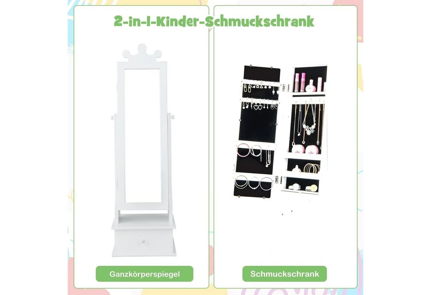 COSTWAY Schmuckschrank Kinder Spiegelschrank 3 Schubladen Weiß - Bild 3