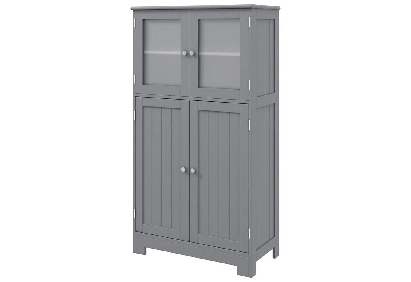 KOMFOTTEU Mehrzweckschrank Grau Küchenschrank Badezimmerschrank 4 Ebenen Glastüren - Bild 2