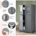 KOMFOTTEU Mehrzweckschrank Grau Küchenschrank Badezimmerschrank 4 Ebenen Glastüren Bild 5