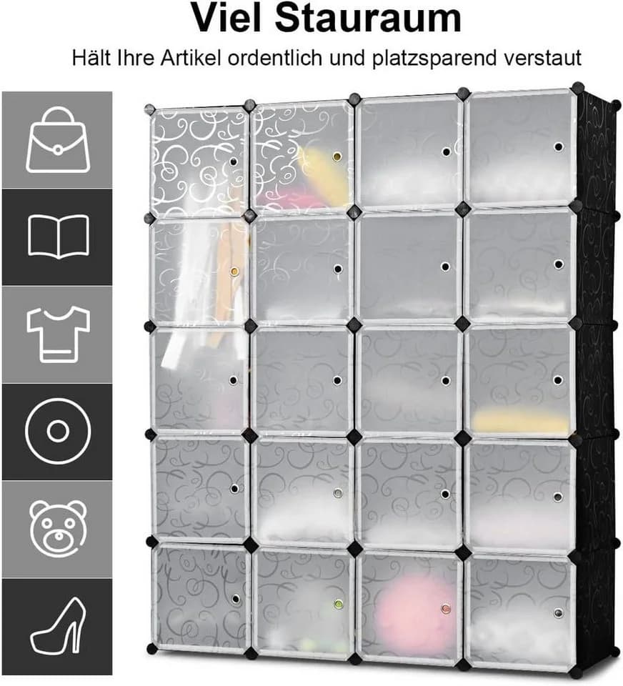 KOMFOTTEU Steckregal 20 Würfel stapelbar weiß/schwarz - Bild 3