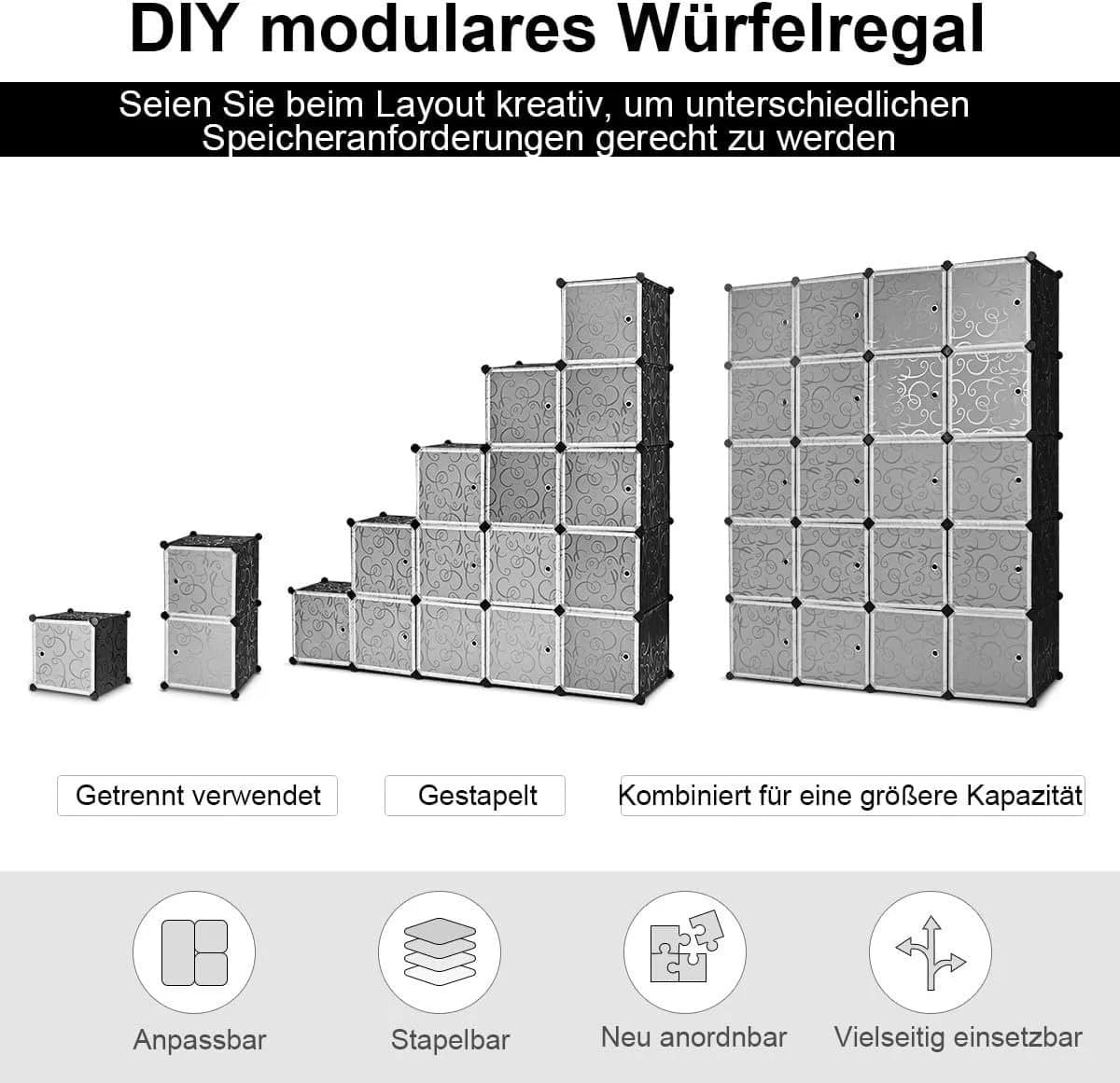 KOMFOTTEU Steckregal 20 Würfel stapelbar weiß/schwarz - Bild 4