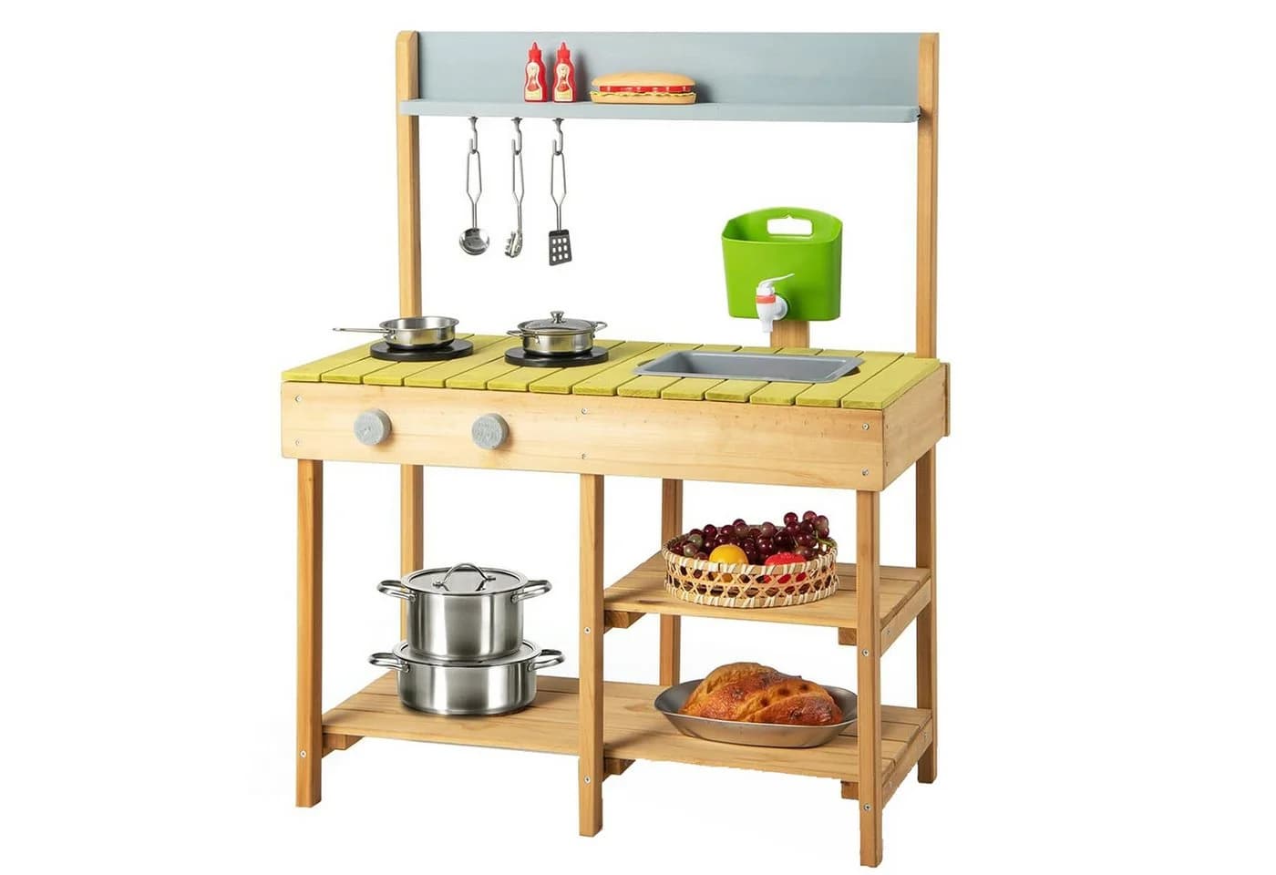 KOMFOTTEU Spielküche Kinderküche Orange Natur Holz - Bild 2