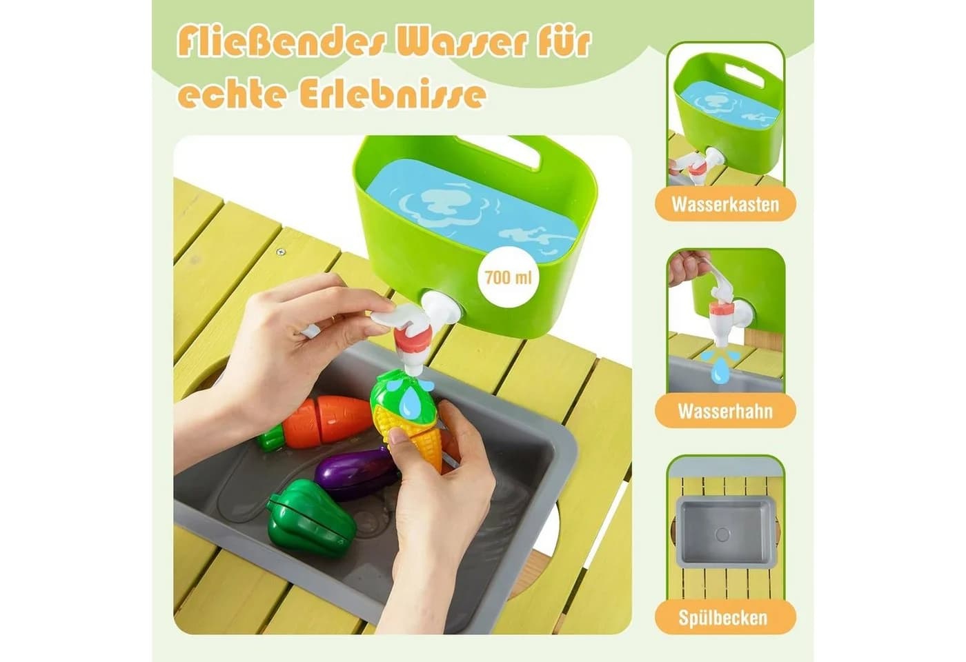 KOMFOTTEU Spielküche Kinderküche Orange Natur Holz - Bild 4