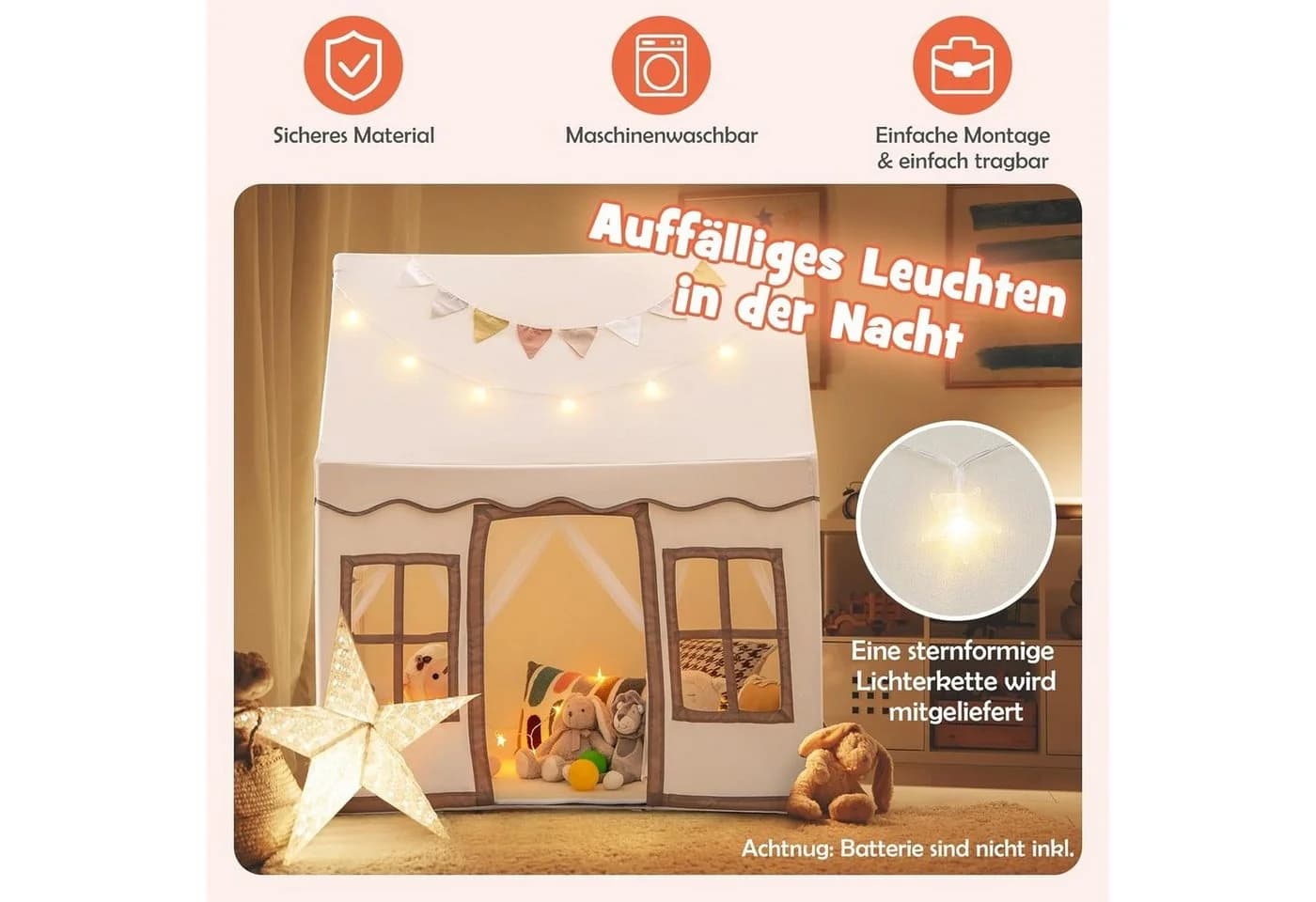 KOMFOTTEU Spielzelt Kinderspielhaus Beige/Braun/Rosa/Grau - Bild 3
