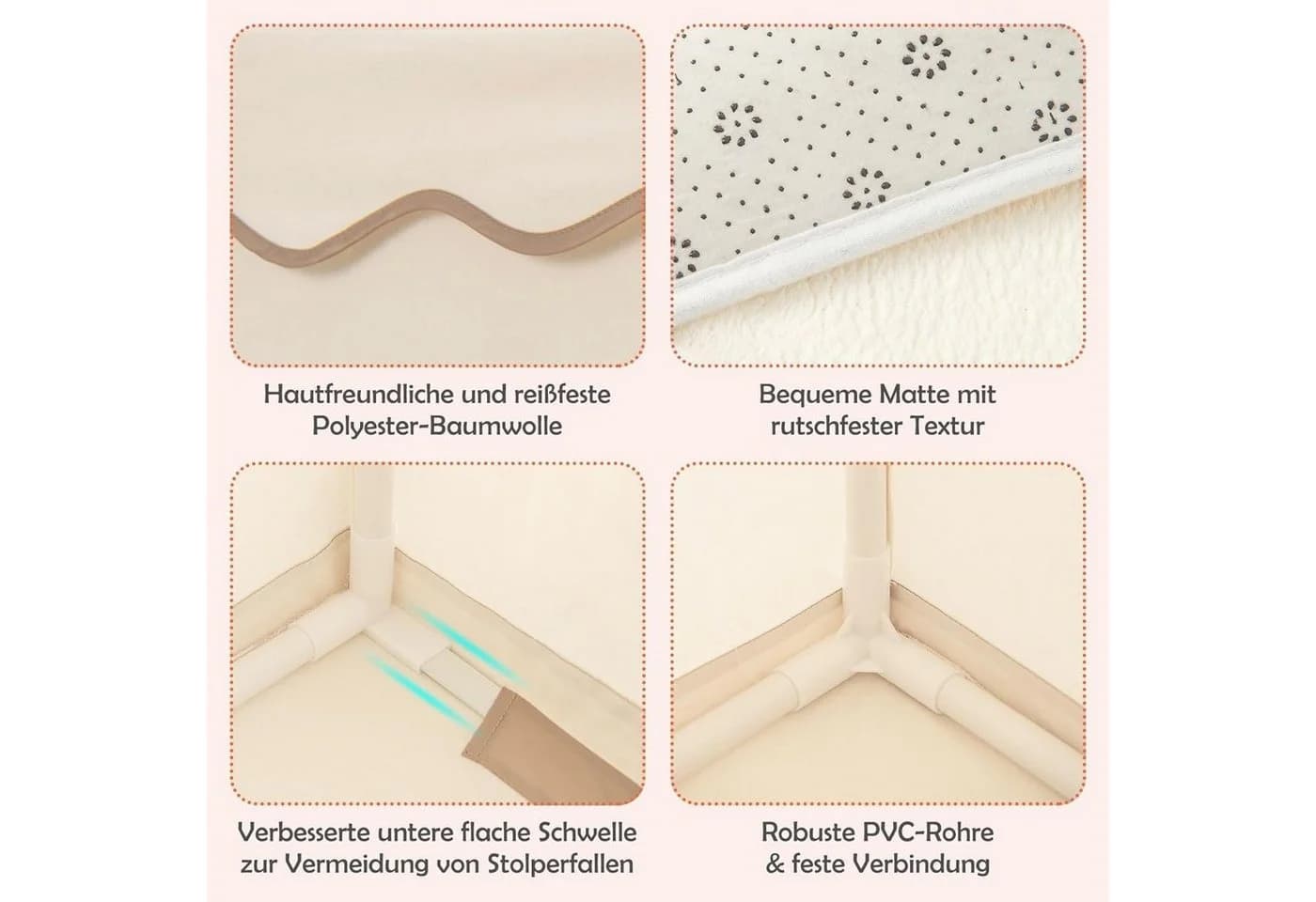 KOMFOTTEU Spielzelt Kinderspielhaus Beige/Braun/Rosa/Grau - Bild 4