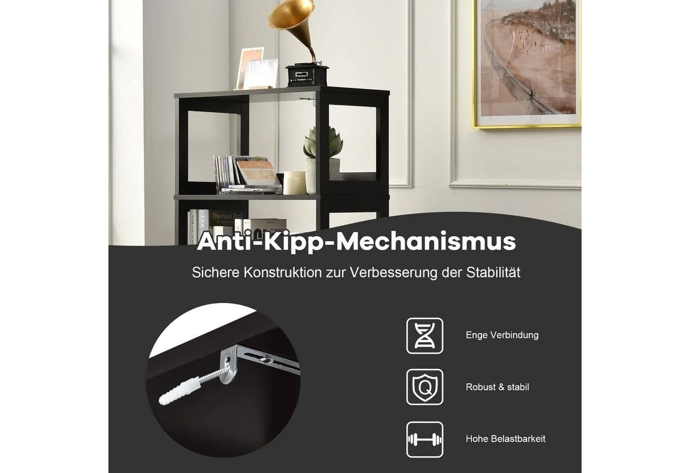 COSTWAY Mehrzweckschrank mit Türen, 3 Regalen & Schublade Weiß/Grau/Schwarz - Bild 4