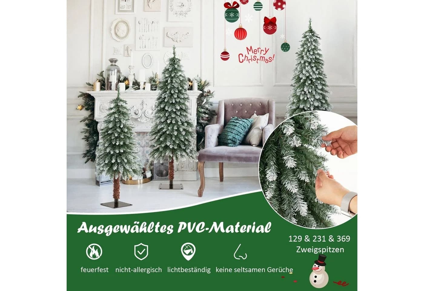 COSTWAY Künstlicher Weihnachtsbaum 3er Set 90+120+150cm Grün Weiß LED - Bild 3