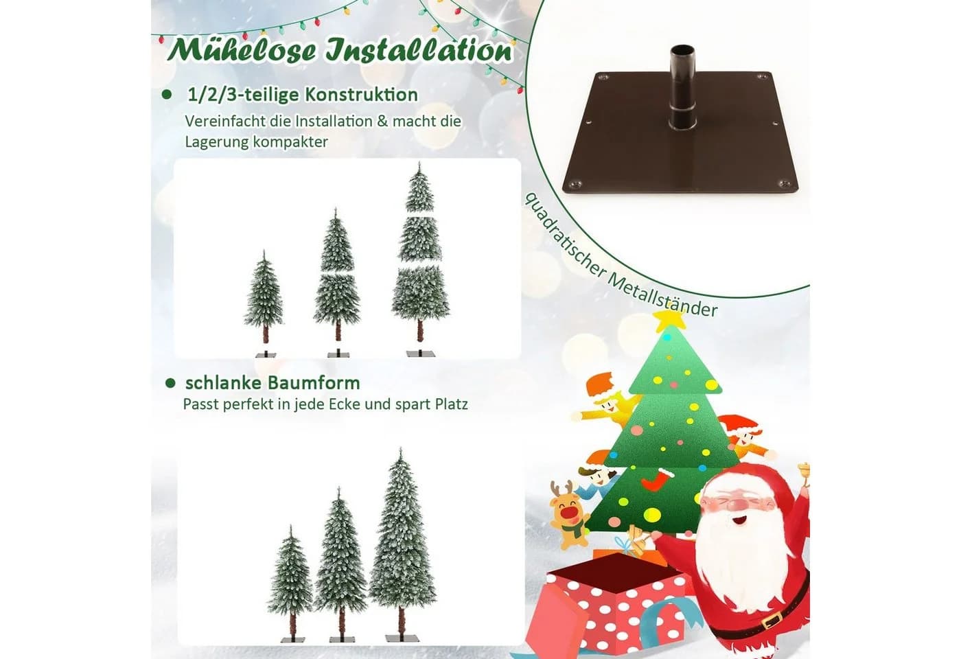 COSTWAY Künstlicher Weihnachtsbaum 3er Set 90+120+150cm Grün Weiß LED - Bild 5