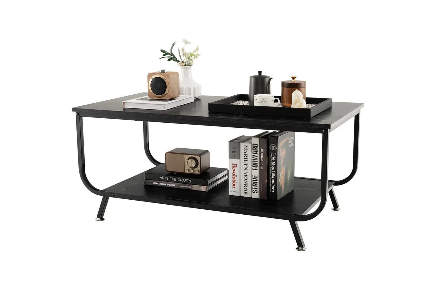 COSTWAY Couchtisch Marmor Rechteckig Schwarz - Bild 2