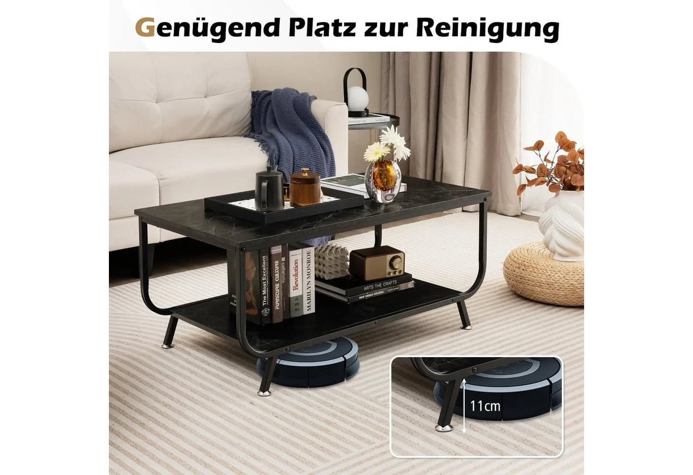 COSTWAY Couchtisch Marmor Rechteckig Schwarz - Bild 3