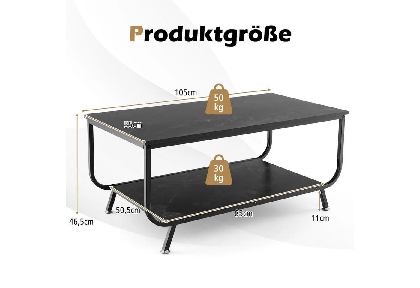 COSTWAY Couchtisch Marmor Rechteckig Schwarz - Bild 5