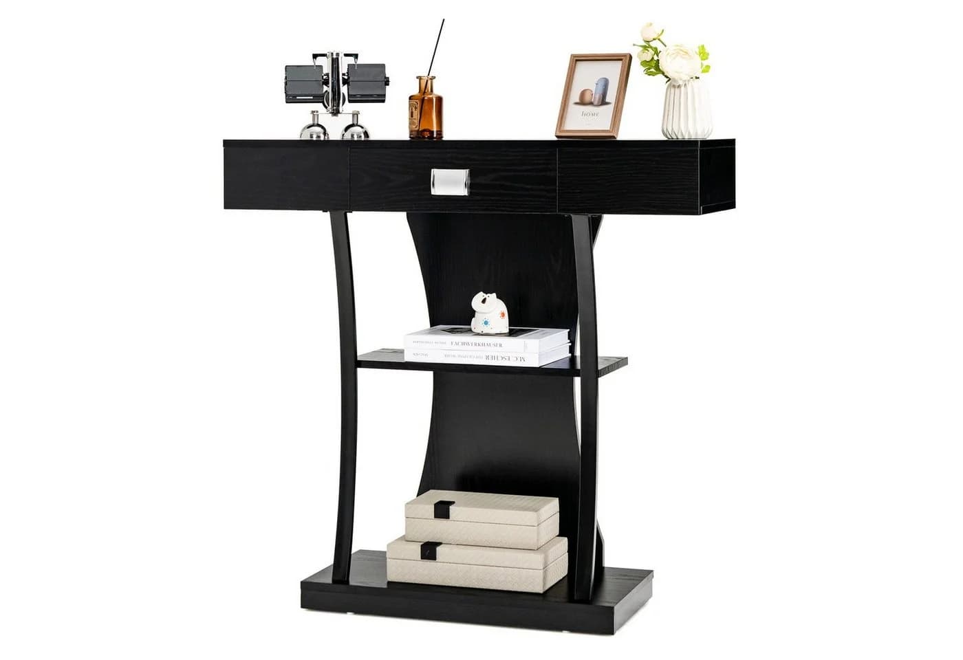 COSTWAY Konsolentisch Schmal mit Schubladen Schwarz Flurtisch - Bild 2