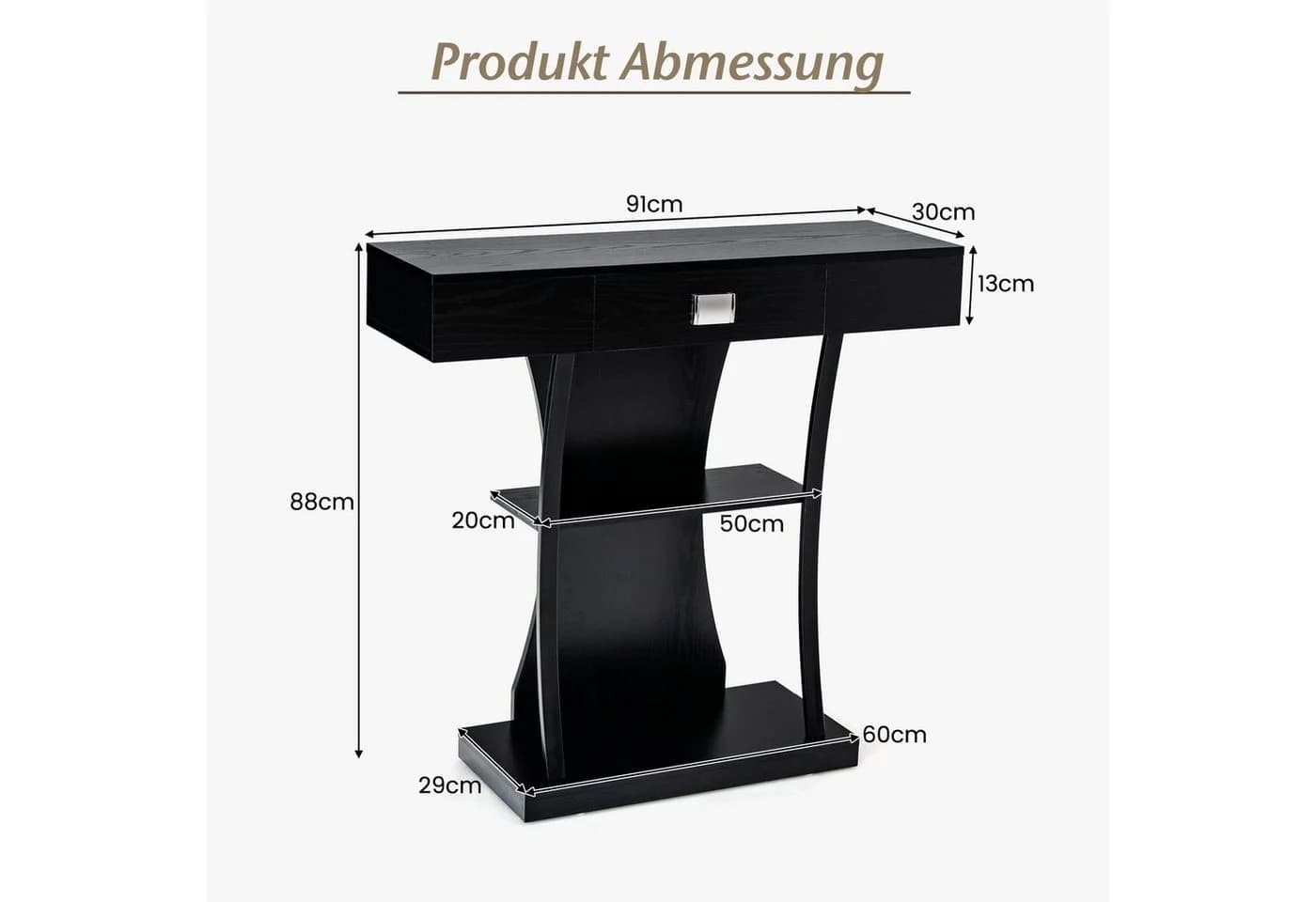 COSTWAY Konsolentisch Schmal mit Schubladen Schwarz Flurtisch - Bild 5