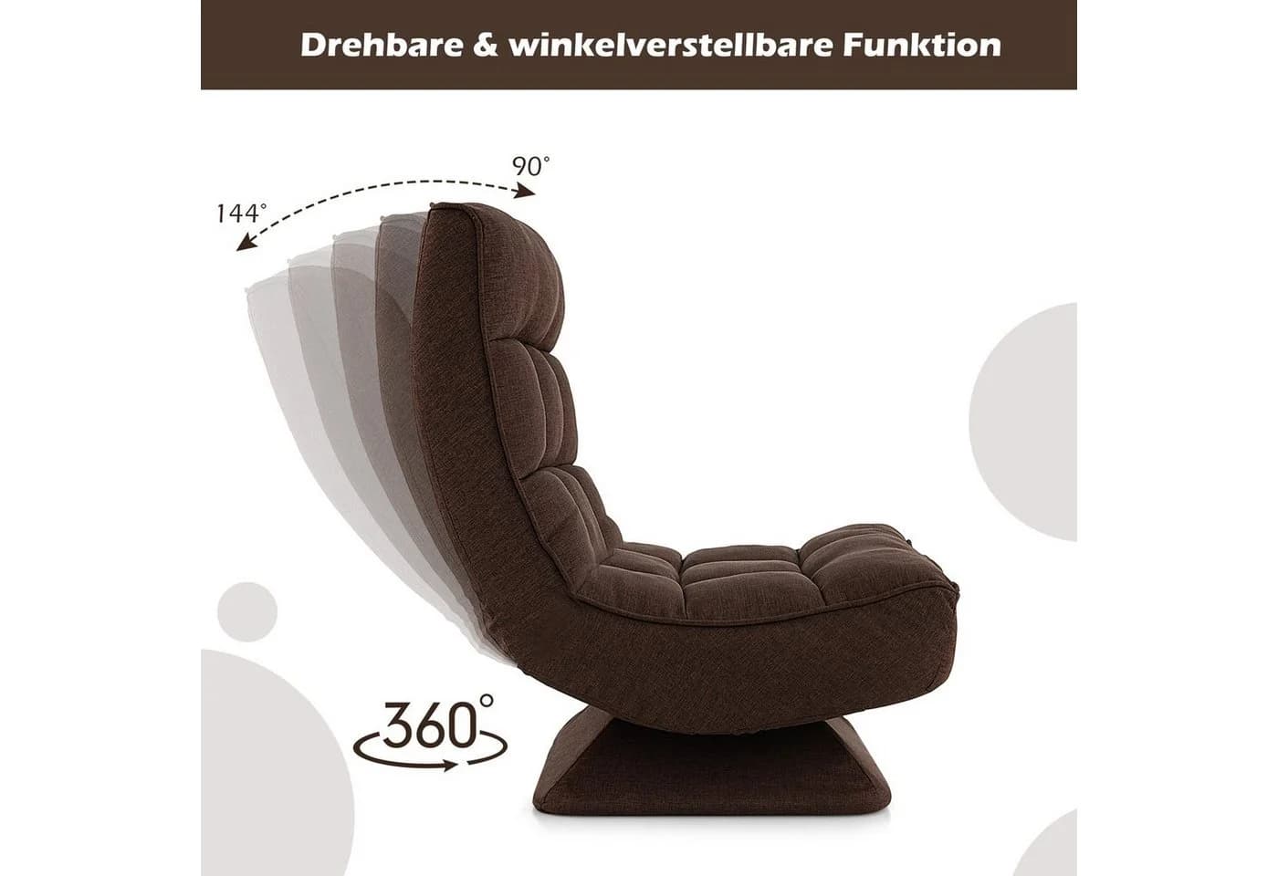 COSTWAY Relaxsessel 360° drehbar verstellbar klappbar Braun - Bild 3