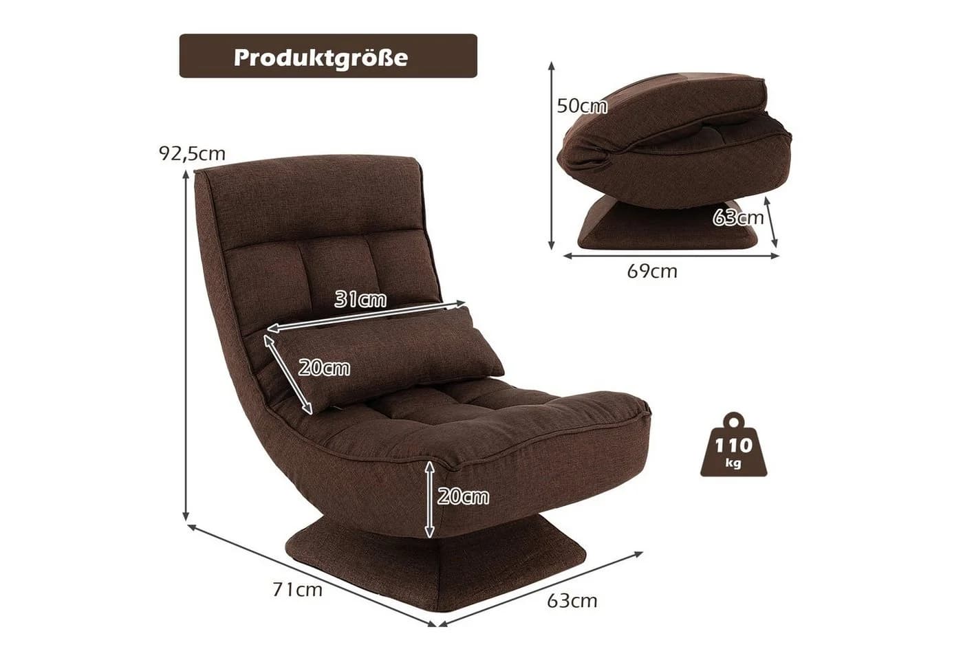 COSTWAY Relaxsessel 360° drehbar verstellbar klappbar Braun - Bild 5
