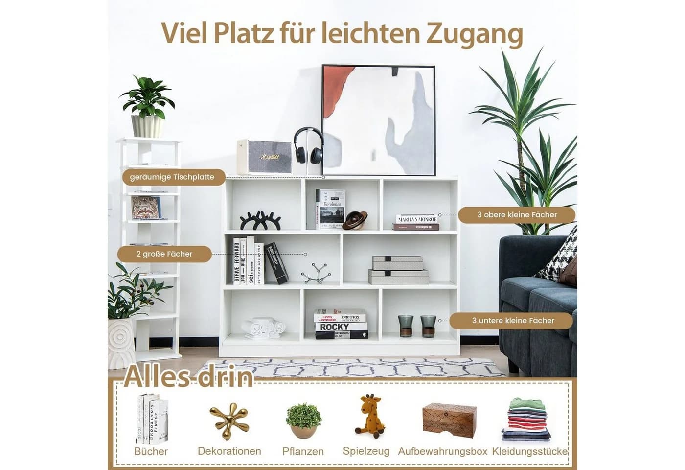 COSTWAY Kinderregal 2 große und 6 kleine Fächer Weiß - Bild 4