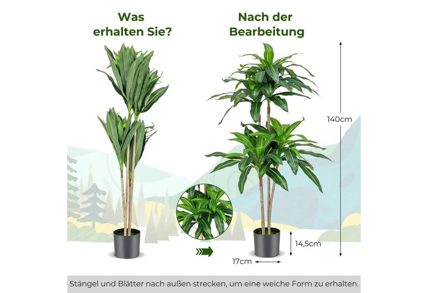 COSTWAY Künstliche Dracena 140 cm mit Topf 92 Blättern - Bild 3