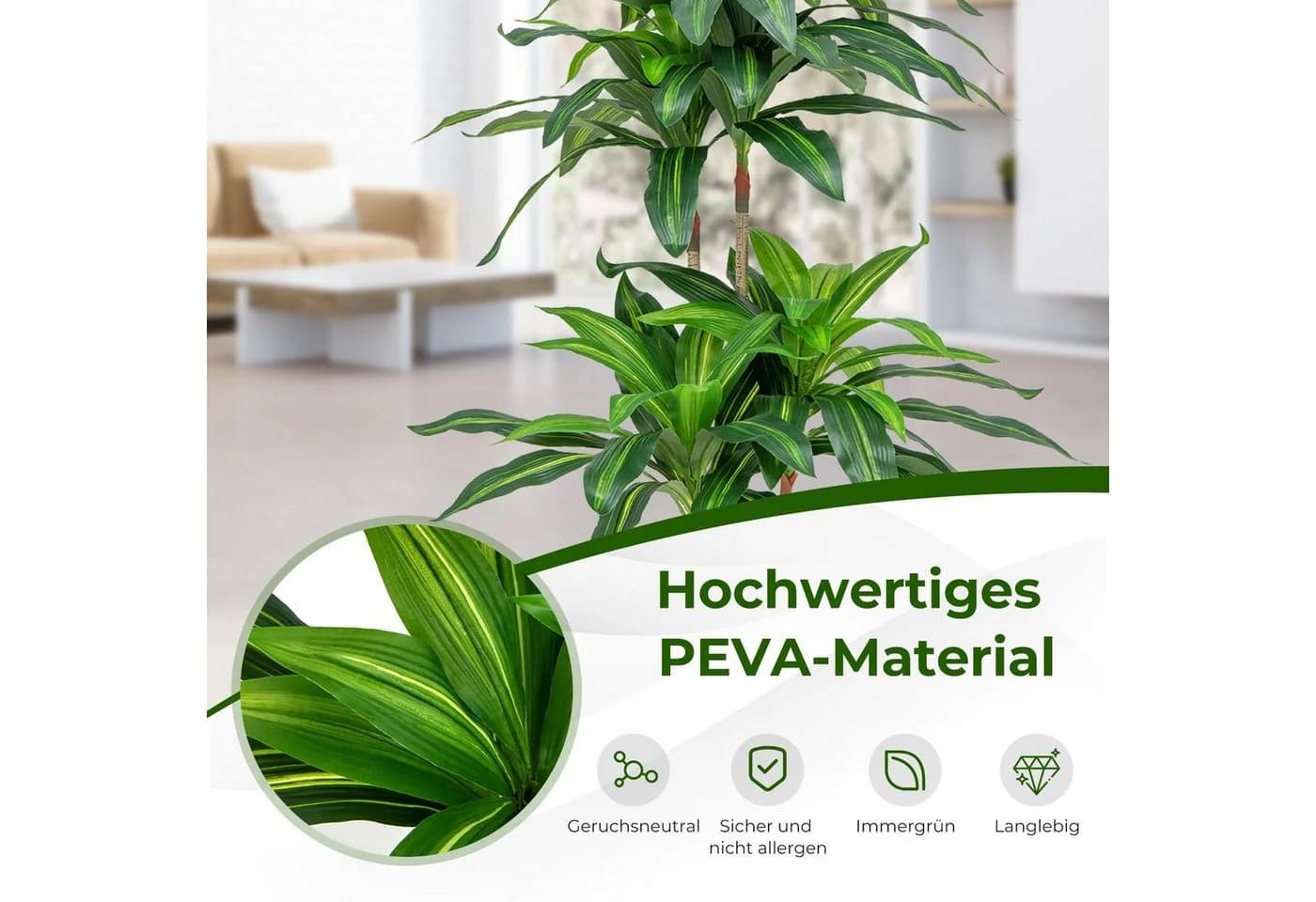 COSTWAY Künstliche Dracena 140 cm mit Topf 92 Blättern - Bild 4