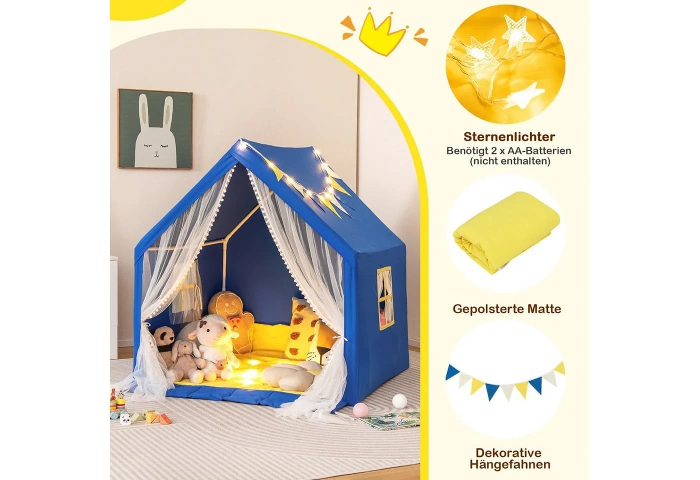 COSTWAY Spielzelt Kinder Spielhaus Blau 122 x 105 x 125 cm - Bild 3