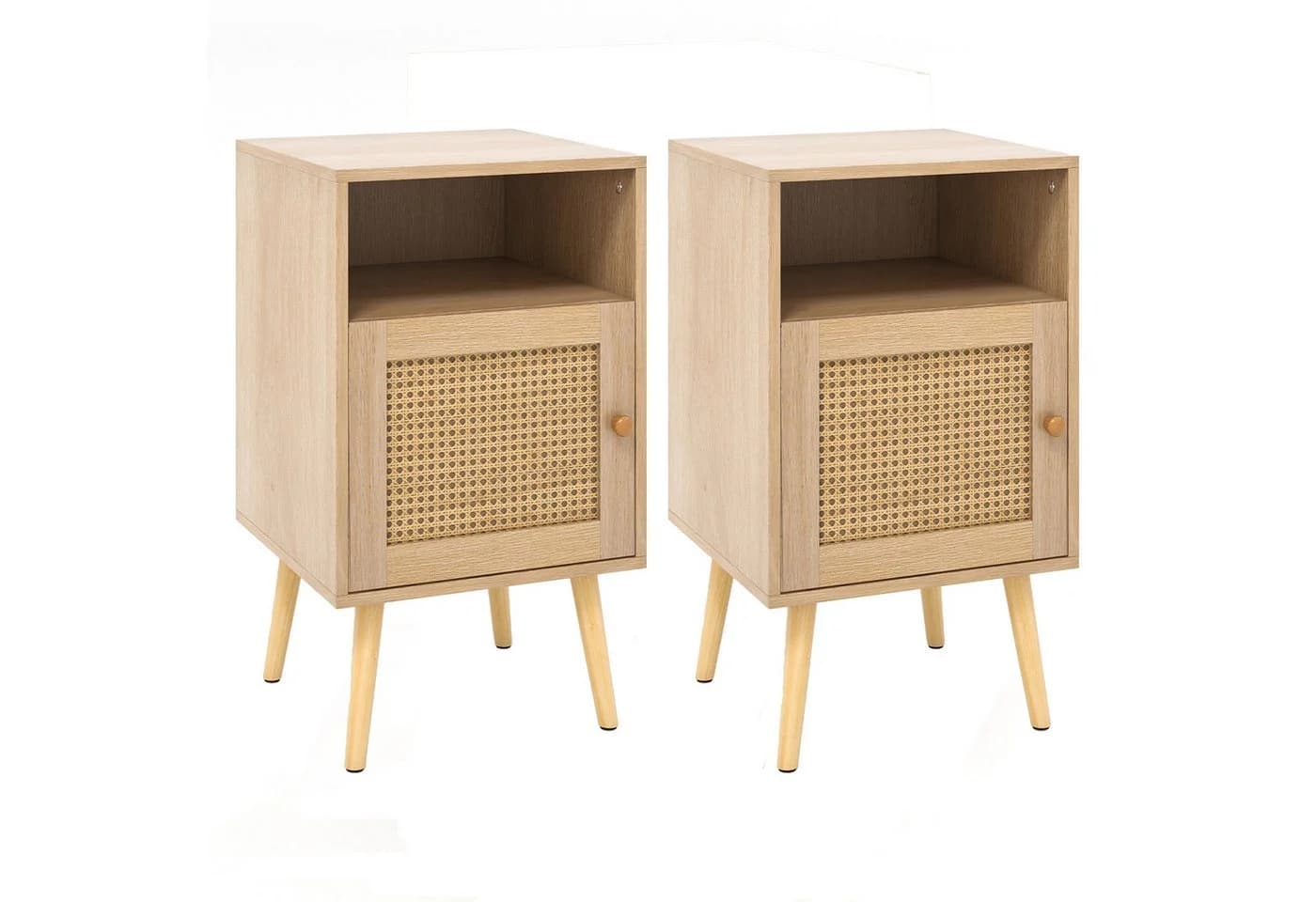 COSTWAY Nachttisch 2-St. Rattan mit offenem Regal & Tür 40 x 39 x 70cm - Bild 2