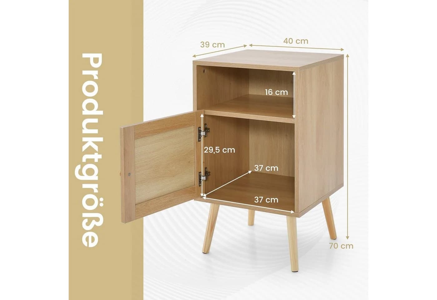 COSTWAY Nachttisch 2-St. Rattan mit offenem Regal & Tür 40 x 39 x 70cm - Bild 5