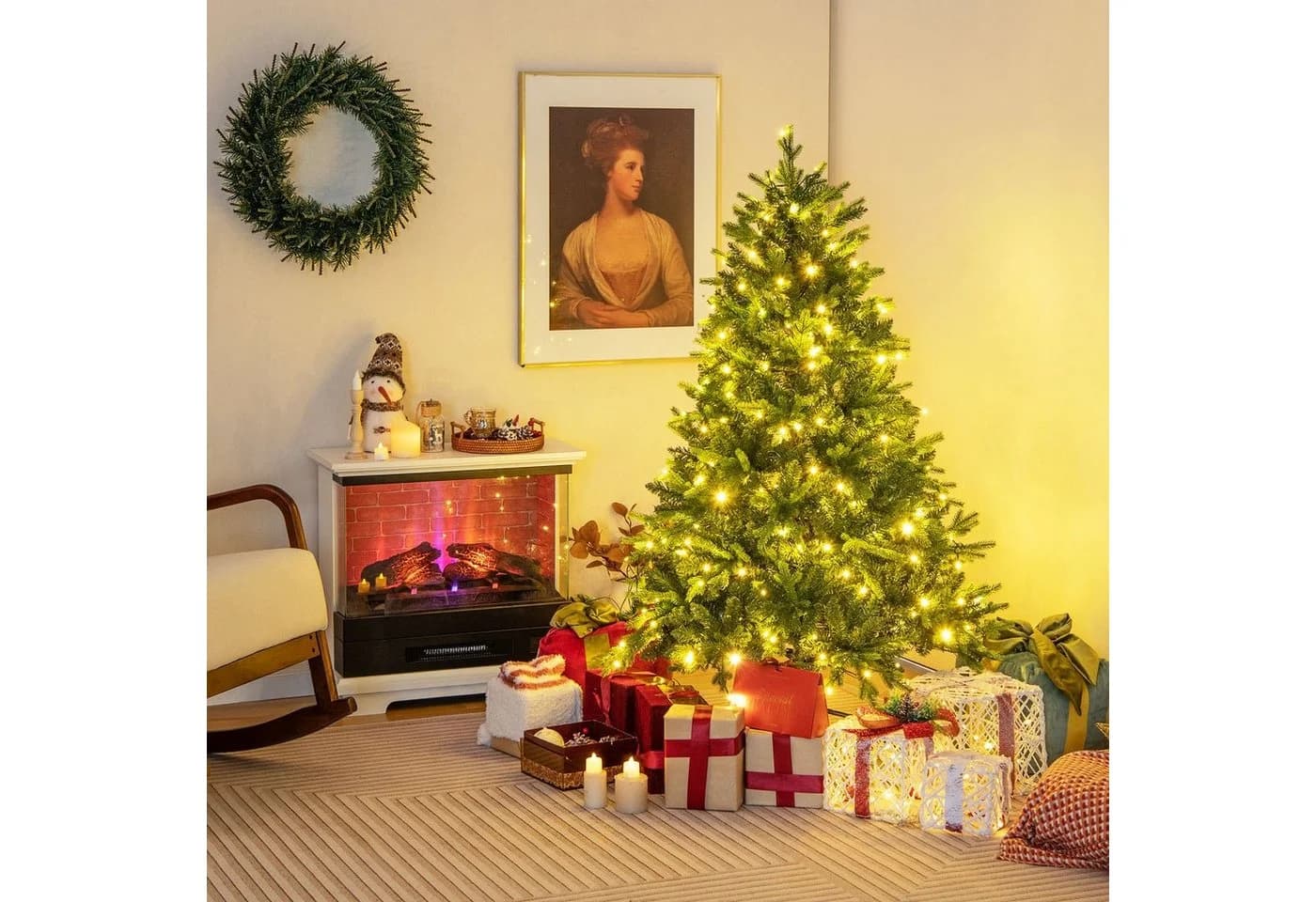 COSTWAY Künstlicher Weihnachtsbaum 150cm Grün 250 LED-Lichter