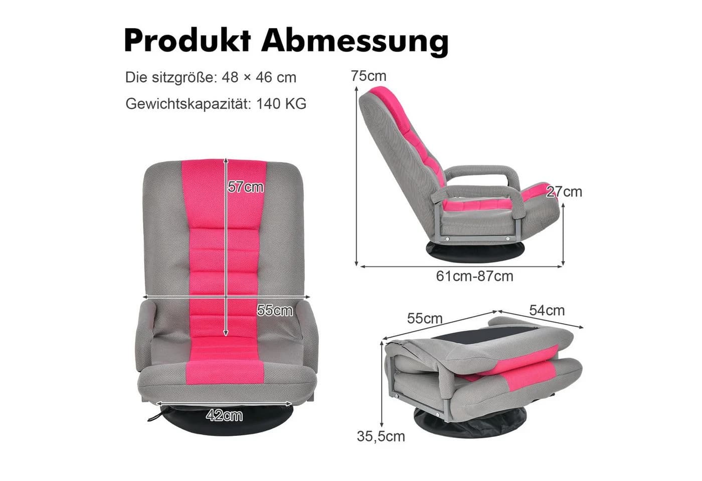 COSTWAY Relaxsessel Rosa Drehbar - Bild 5