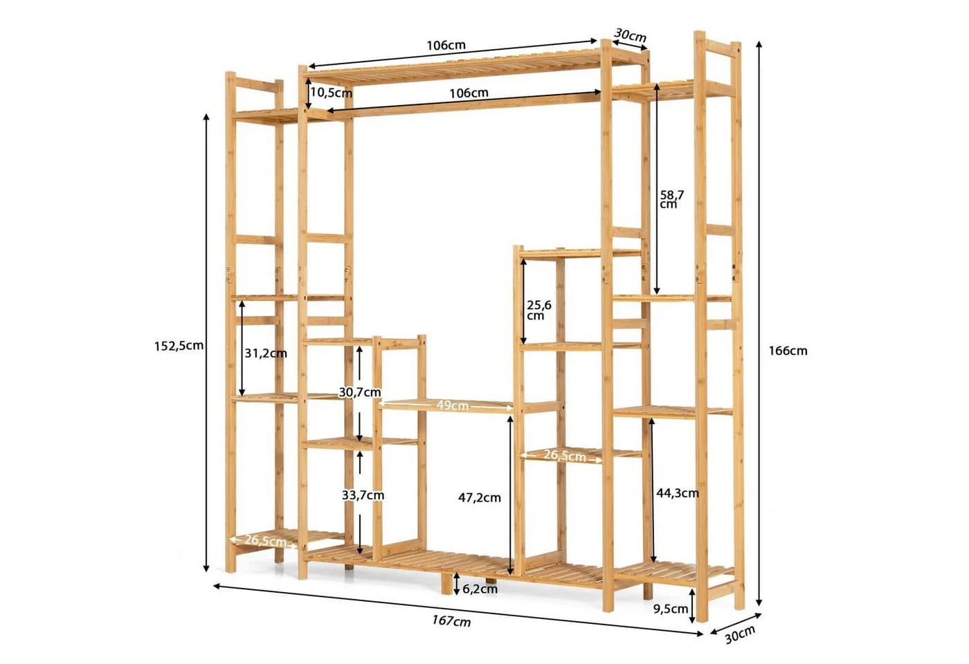 COSTWAY Pflanzentreppe 9 Ebenen Bambus 167x30x166cm - Bild 3