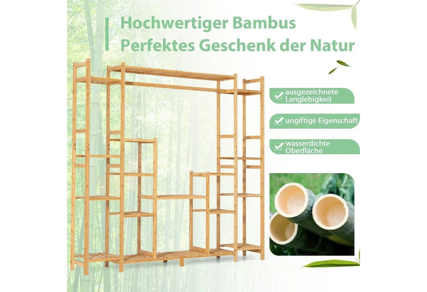 COSTWAY Pflanzentreppe 9 Ebenen Bambus 167x30x166cm - Bild 4