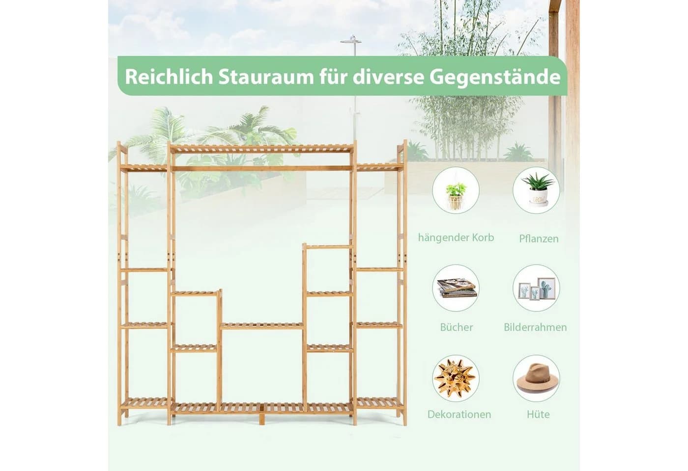 COSTWAY Pflanzentreppe 9 Ebenen Bambus 167x30x166cm - Bild 5