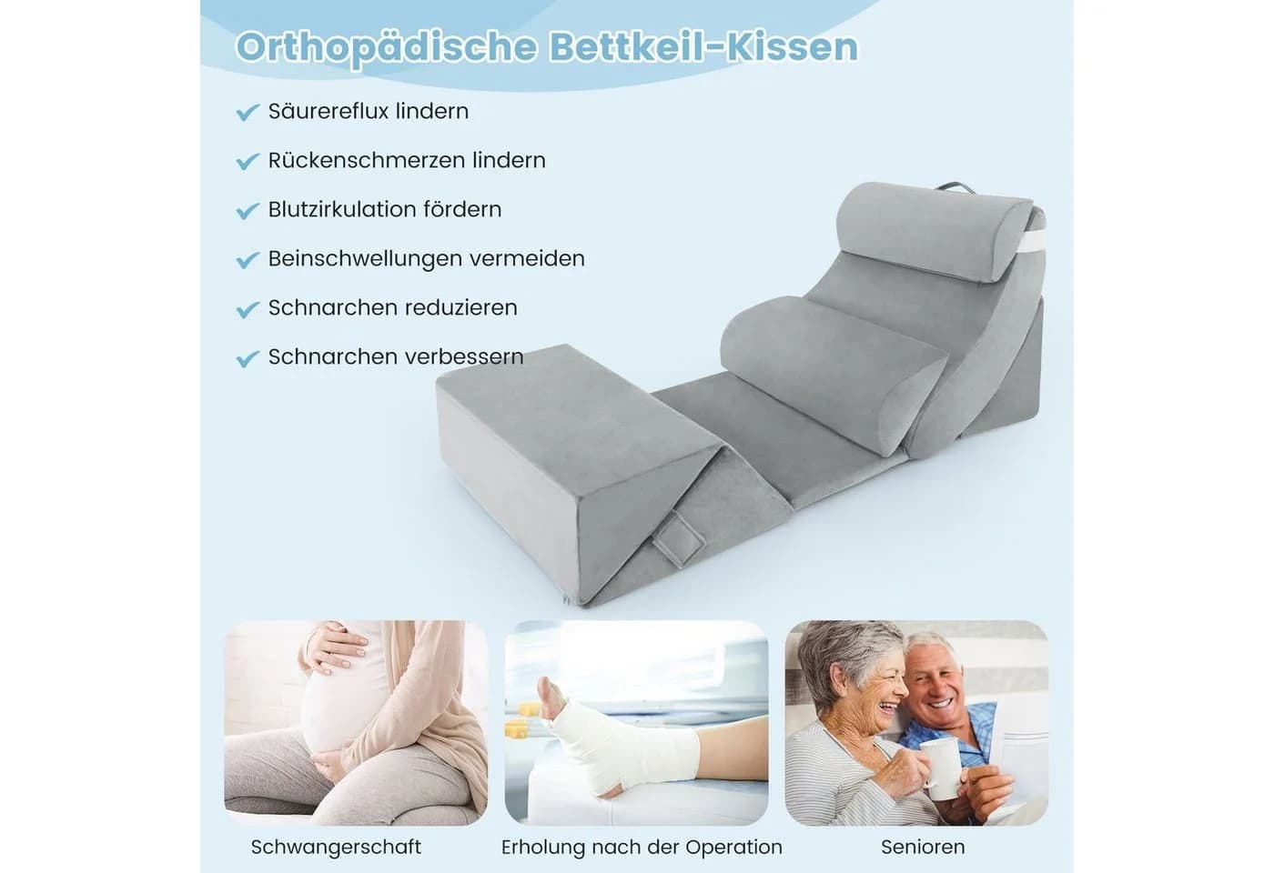 COSTWAY Keilkissen 7-tlg. Grau Memory-Schaum - Bild 4
