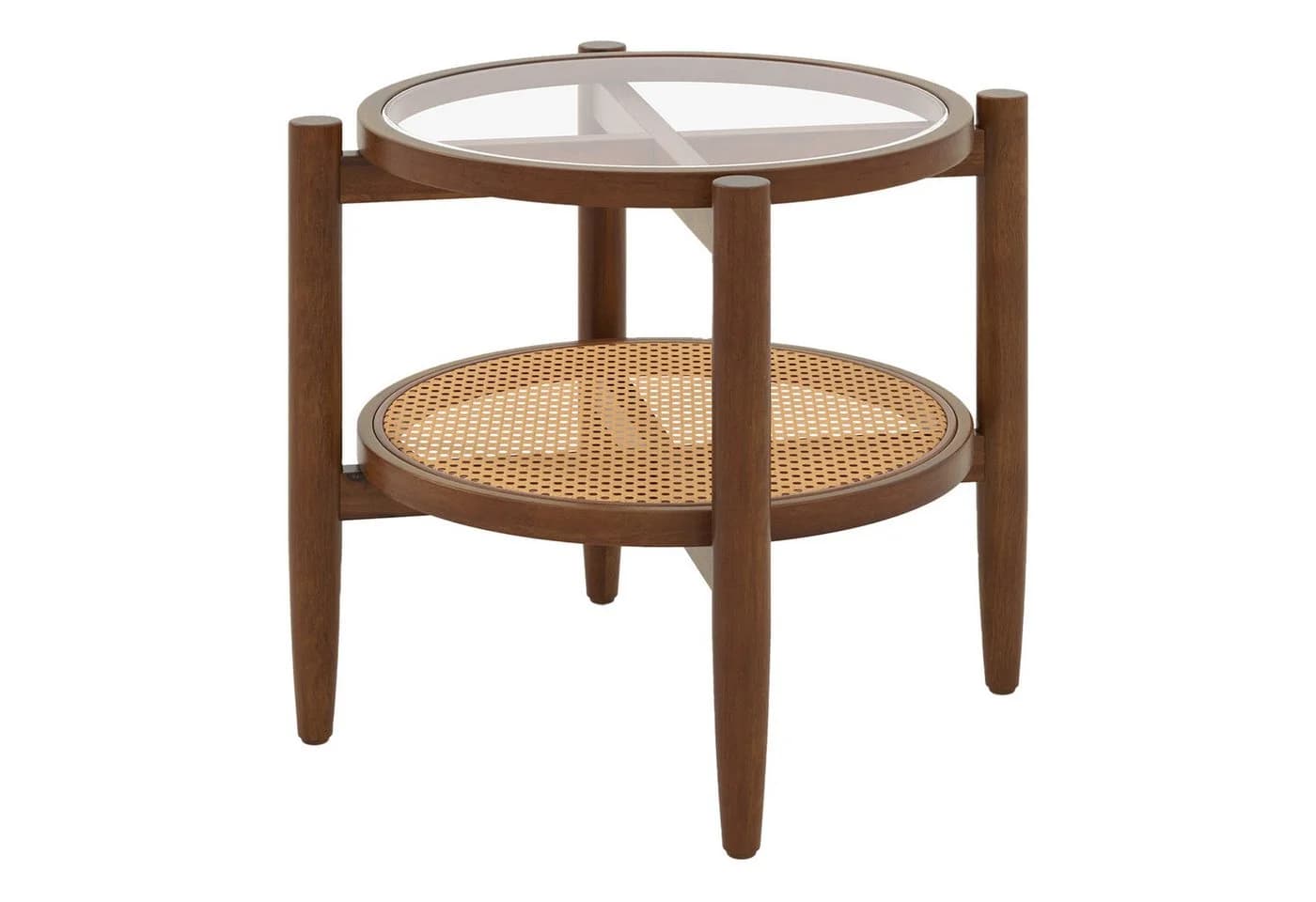 Moderner Beistelltisch aus Akazienholz, Glas und Rattan - Bild 2