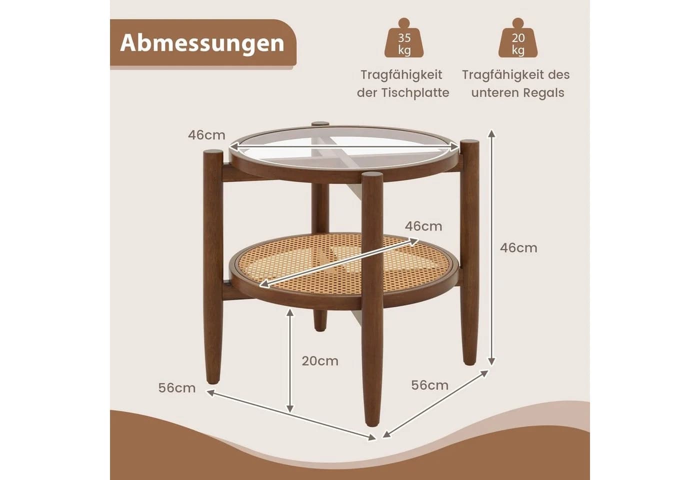 Moderner Beistelltisch aus Akazienholz, Glas und Rattan - Bild 5