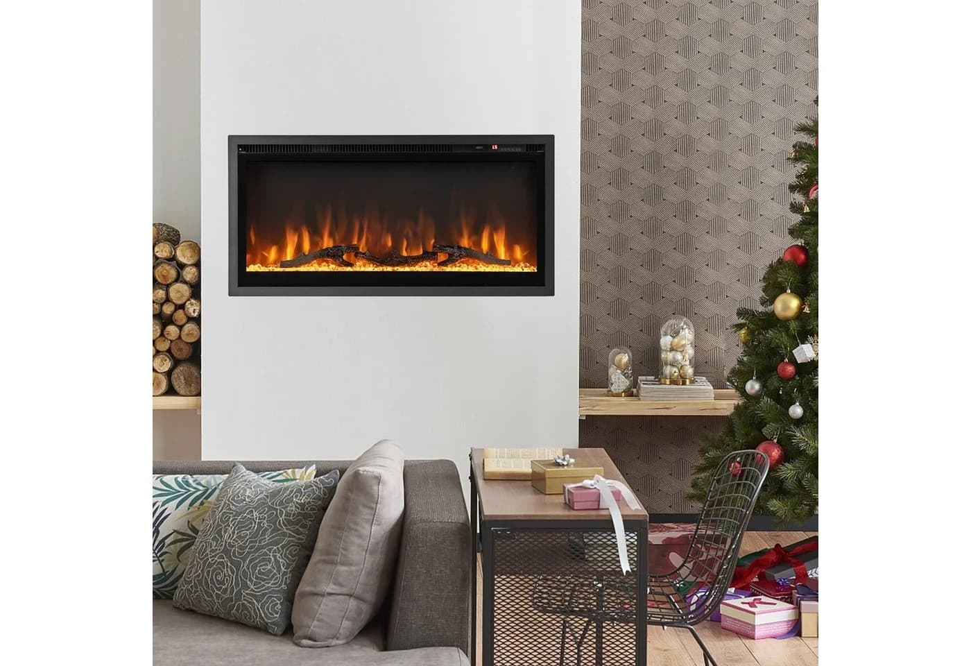 COSTWAY Elektrokamin Schwarz 750W/1500W mit Fernbedienung