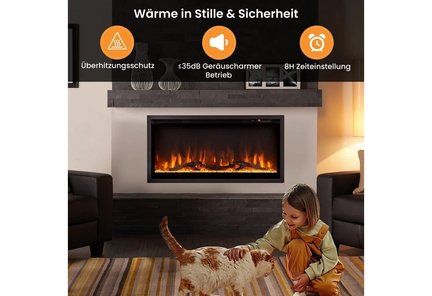 COSTWAY Elektrokamin Schwarz 750W/1500W mit Fernbedienung - Bild 5