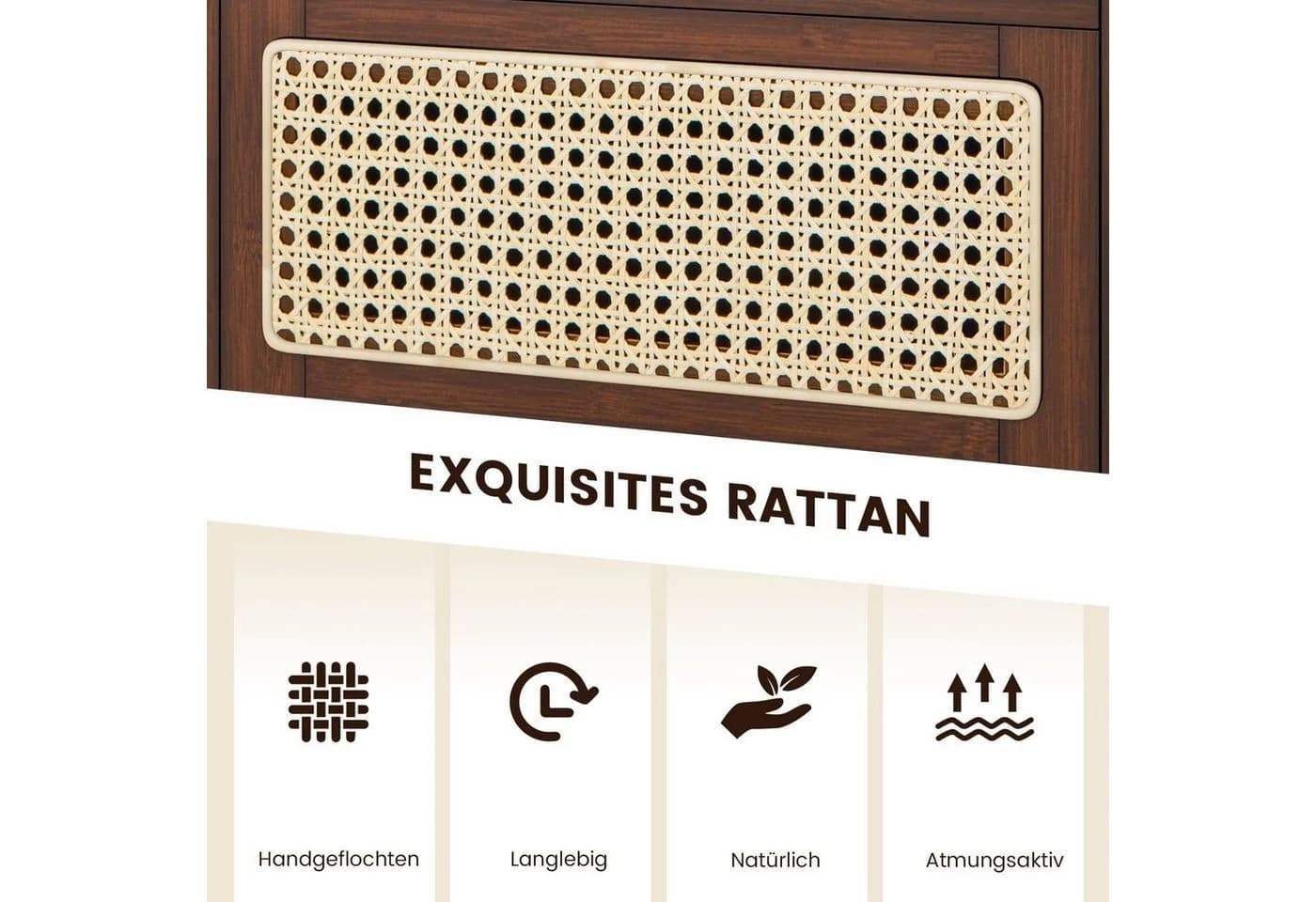 COSTWAY Nachttisch mit Schublade und Glastischplatte aus Bambus & Rattan - Bild 4