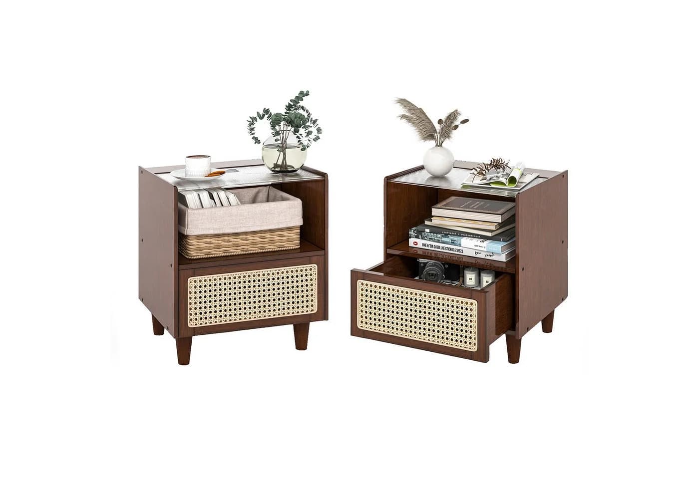 COSTWAY Nachttisch 2-St. Braun Bambus & Rattan - Bild 2