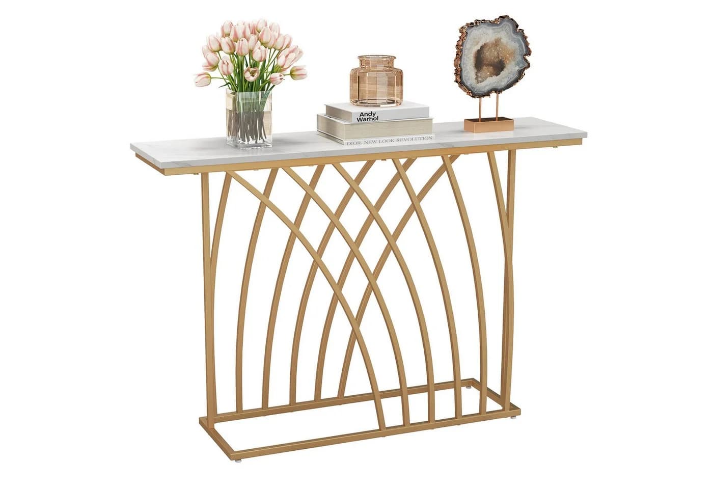 COSTWAY Konsolentisch 120 cm Weiß Gold Metallrahmen - Bild 2