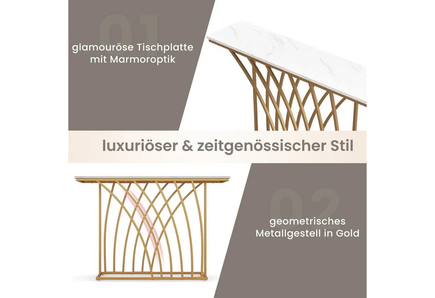 COSTWAY Konsolentisch 120 cm Weiß Gold Metallrahmen - Bild 5