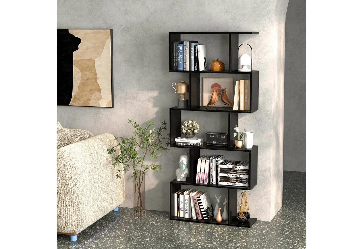COSTWAY Bücherregal Raumteiler 5 Ebenen 70x23,5x158 cm Schwarz