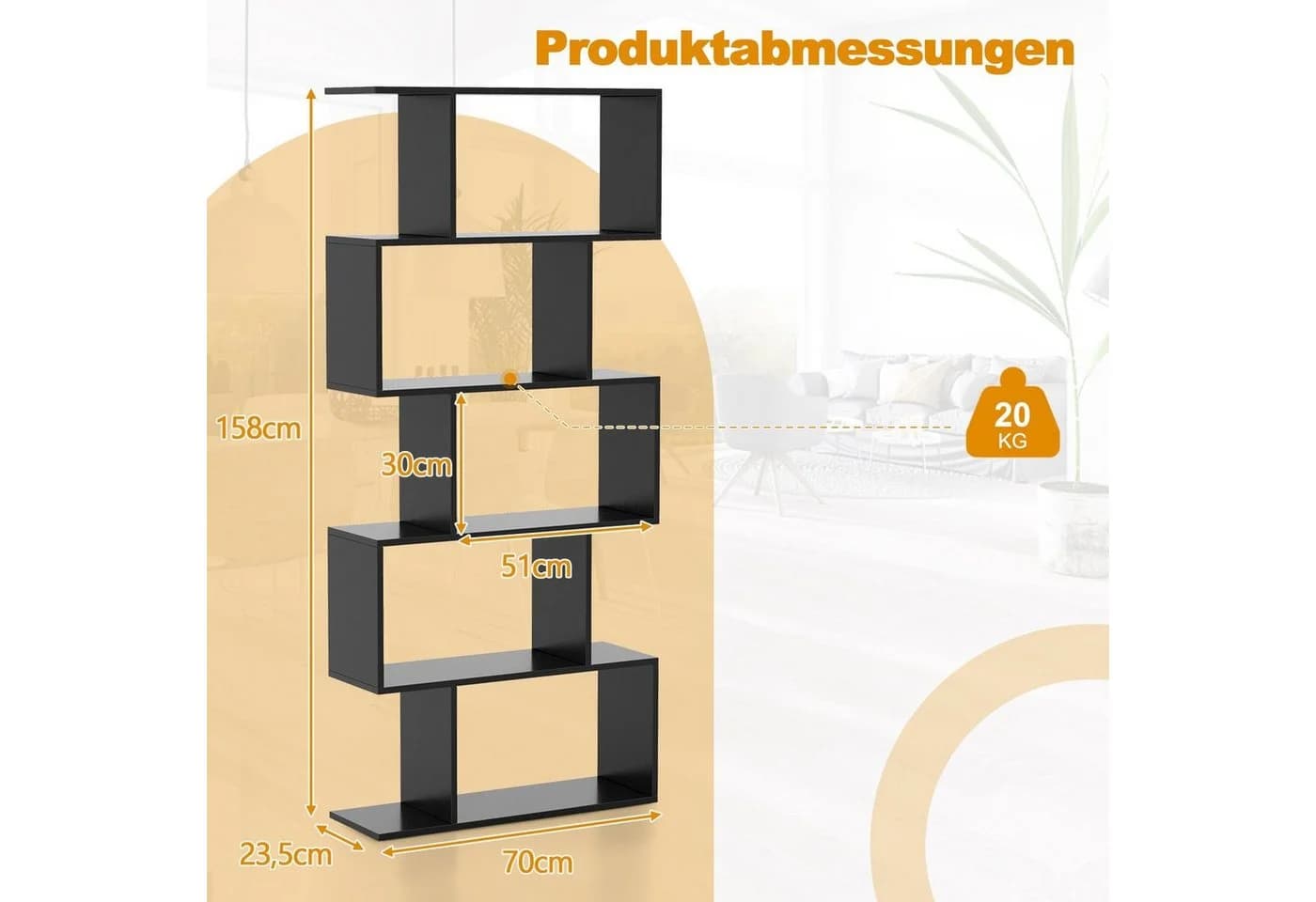 COSTWAY Bücherregal Raumteiler 5 Ebenen 70x23,5x158 cm Schwarz - Bild 3