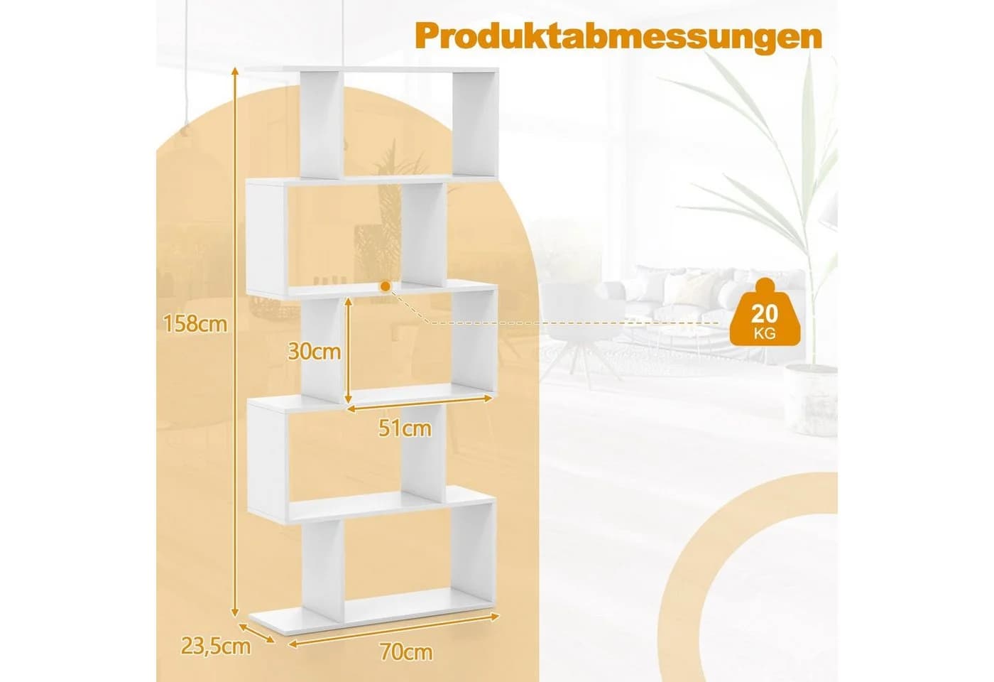 COSTWAY Bücherregal Raumteiler 5 Ebenen Weiß - Bild 3