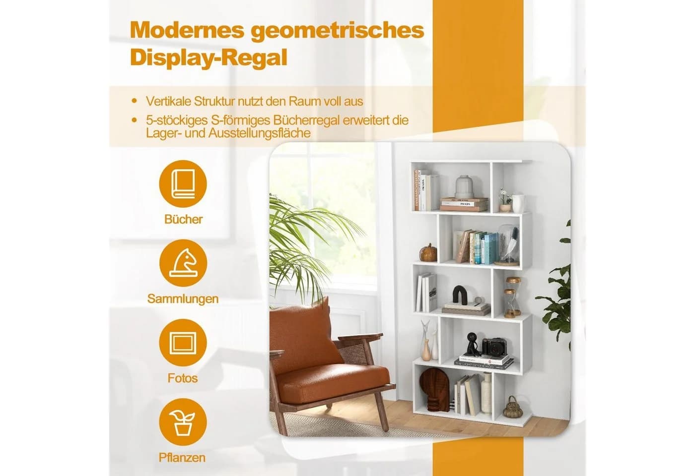 COSTWAY Bücherregal Raumteiler 5 Ebenen Weiß - Bild 4