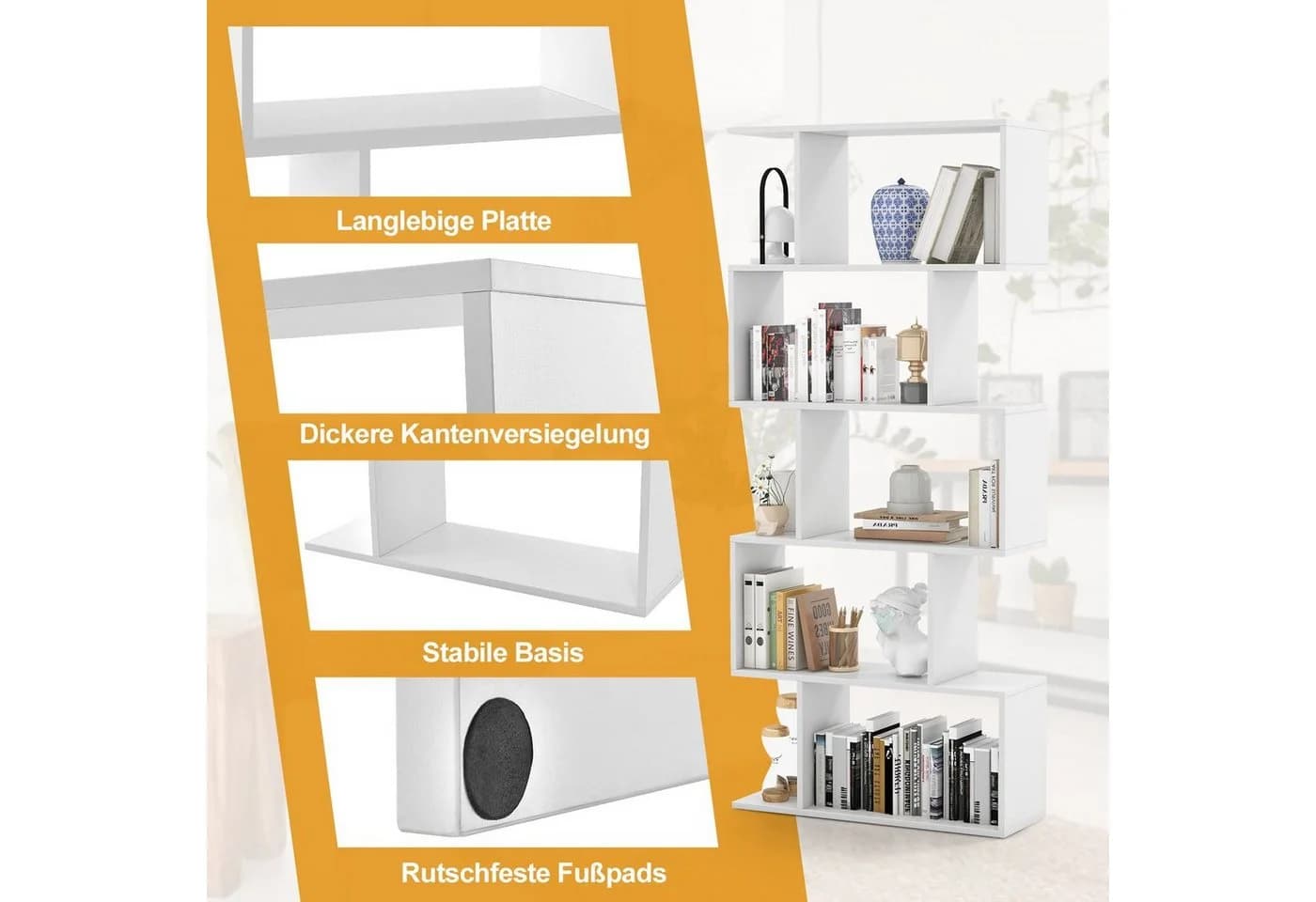 COSTWAY Bücherregal Raumteiler 5 Ebenen Weiß - Bild 5