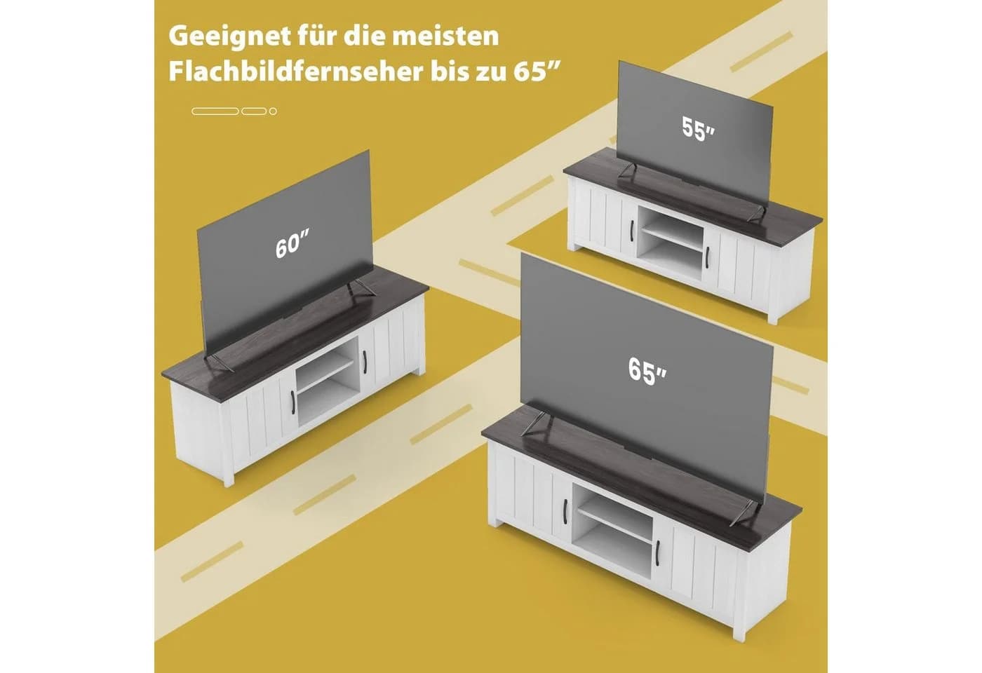 COSTWAY TV-Schrank Holz mit Türen & offenen Regalen, 145x40x50cm - Bild 3